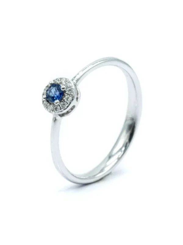 Ring Solitare white gold Diamond & Blue Sapphire