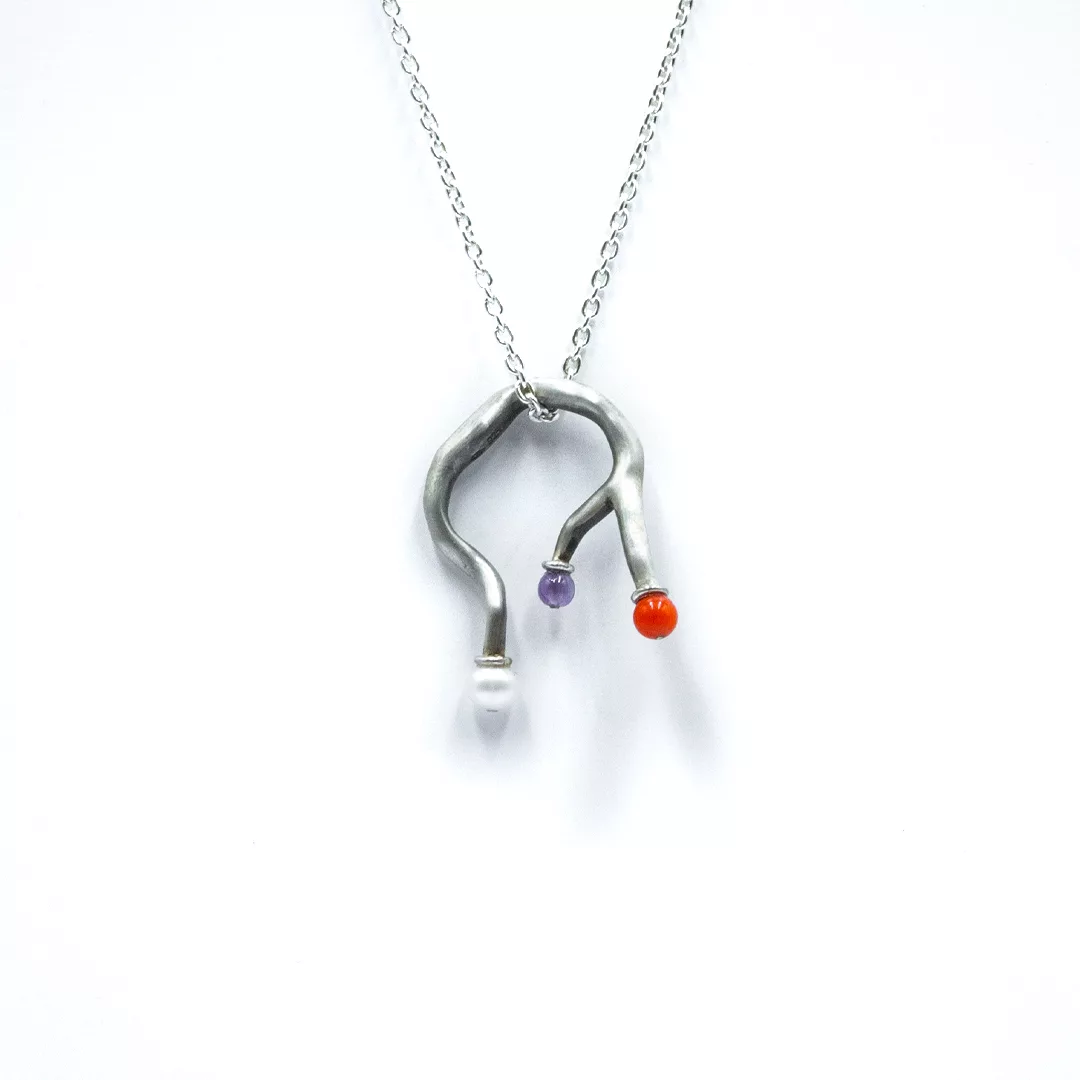 Pendant - Red Coral, Amethyst and White Perle on Silver