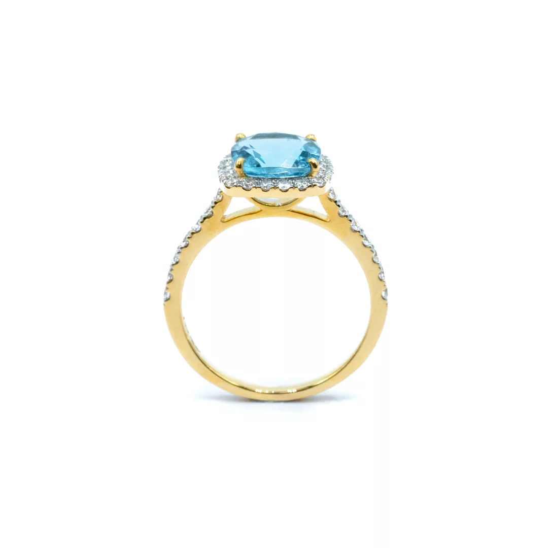Ring - Yellow Gold With Blue Topaz & Diamonds