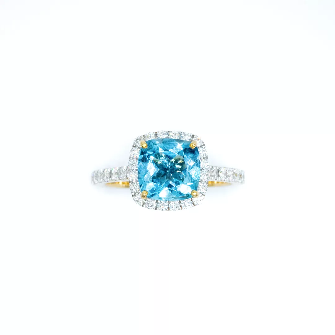 Ring - Yellow Gold With Blue Topaz & Diamonds