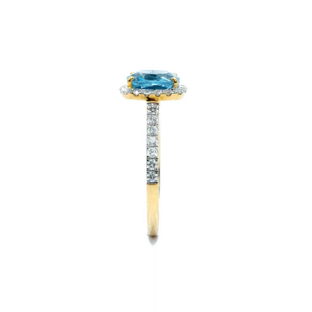 Ring - Yellow Gold With Blue Topaz & Diamonds