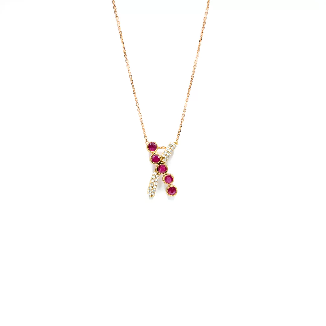 Pendant - Pink Gold with Ruby & Diamonds