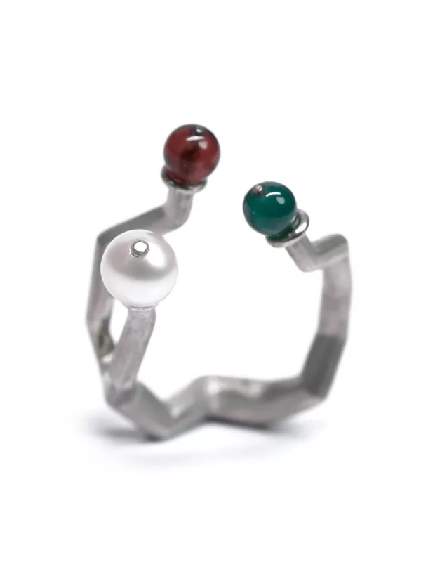 Koray Ring - Silver with pearls, Garnet & Tourmaline