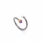 Ring bloom - titanium with amethyst & pearl