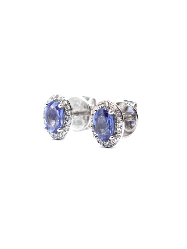 Earrings – white gold with blue sapphire & Diamonds