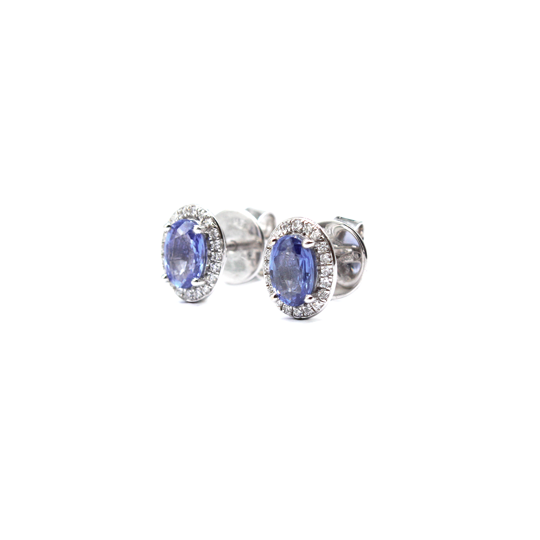 Earrings – white gold with blue sapphire & Diamonds
