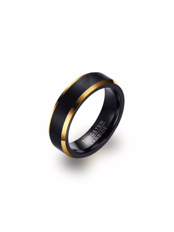 Ring - Domed Stepped Black & Gold Tungsten