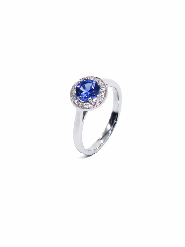 Ring – Radiant Tanzanite Halo in White Gold