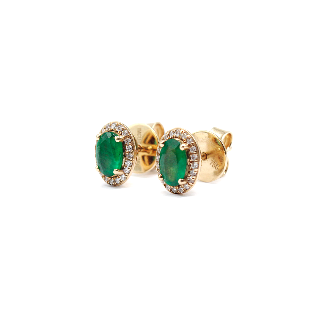 Earring - Yellow Gold with Emerald & Diamonds