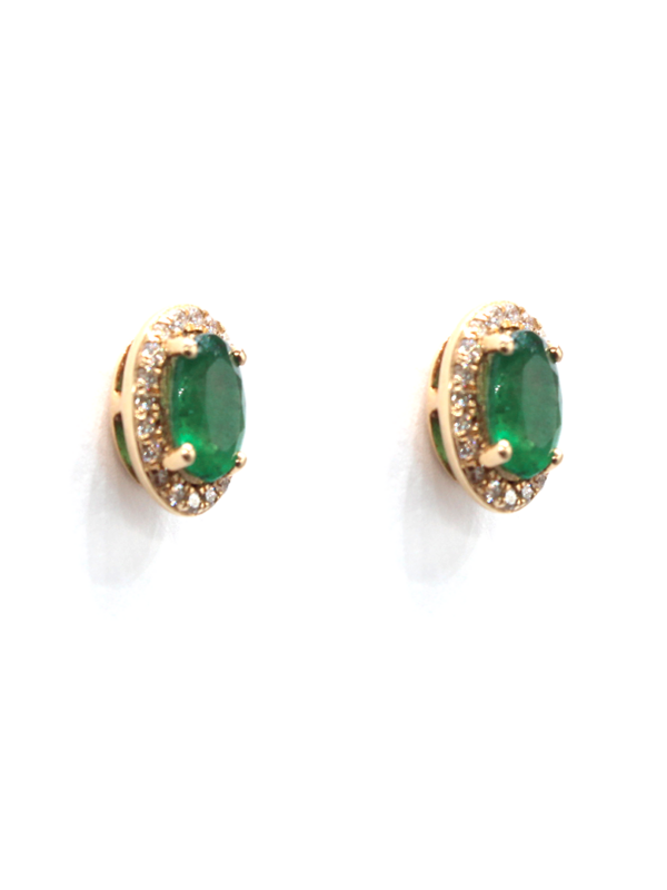 Earring - Yellow Gold with Emerald & Diamonds
