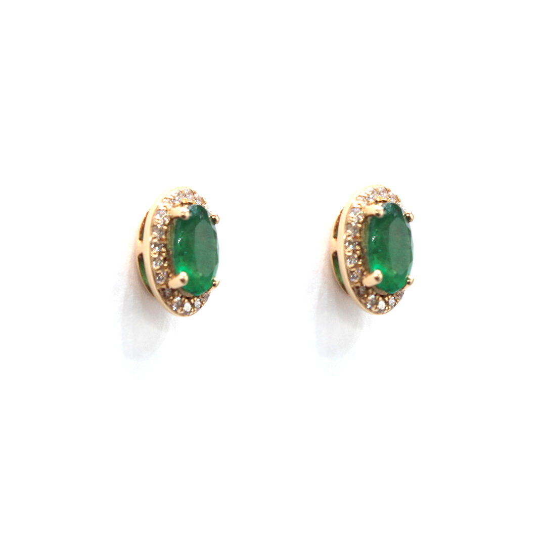 Earring - Yellow Gold with Emerald & Diamonds