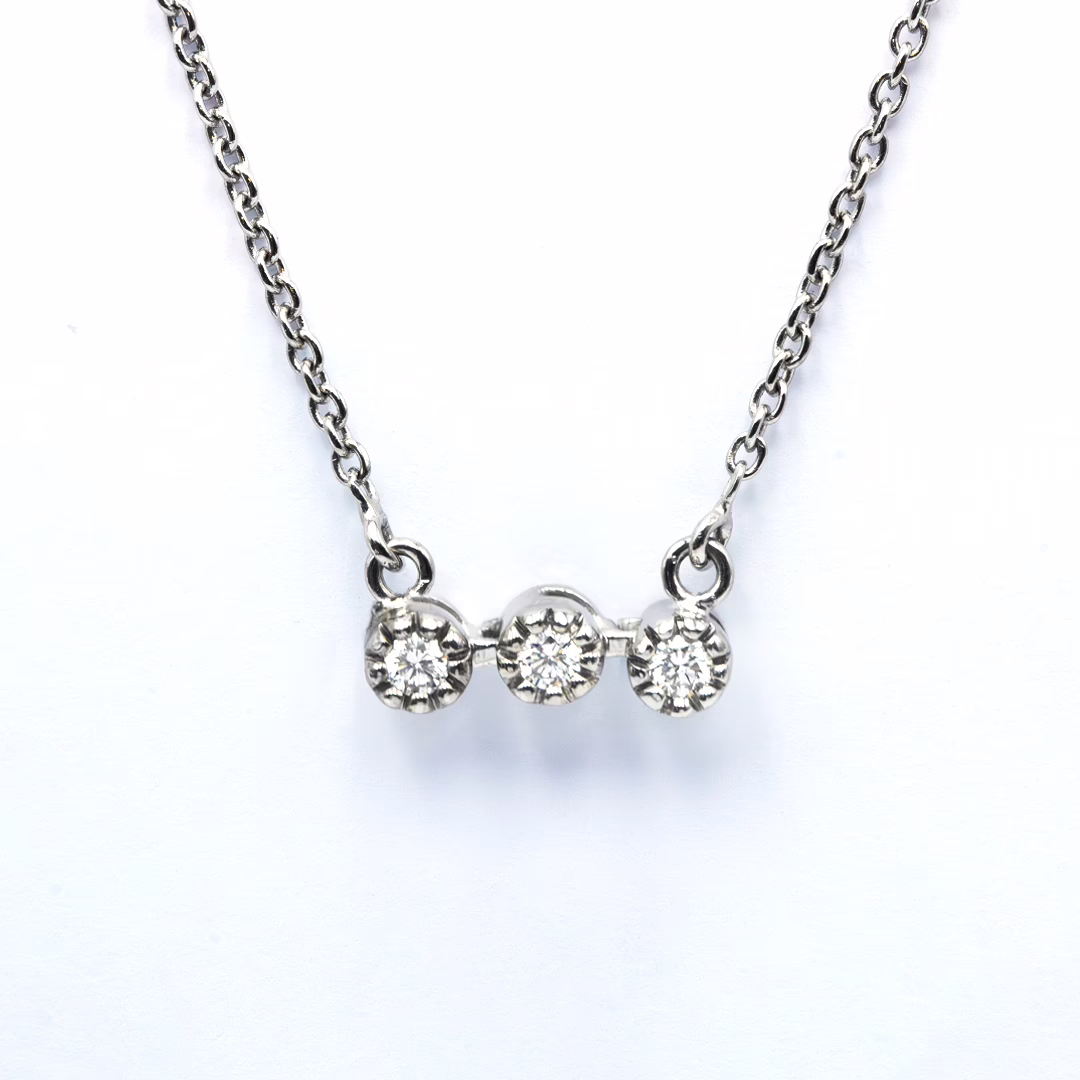 Necklace- 3 diamonds on White Gold