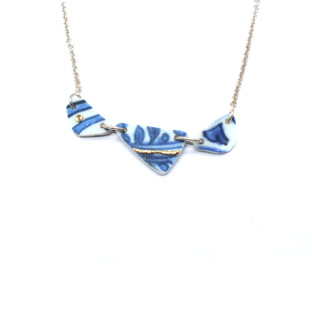Kintsugi Necklace -Silver & Yellow gold - Porcelain