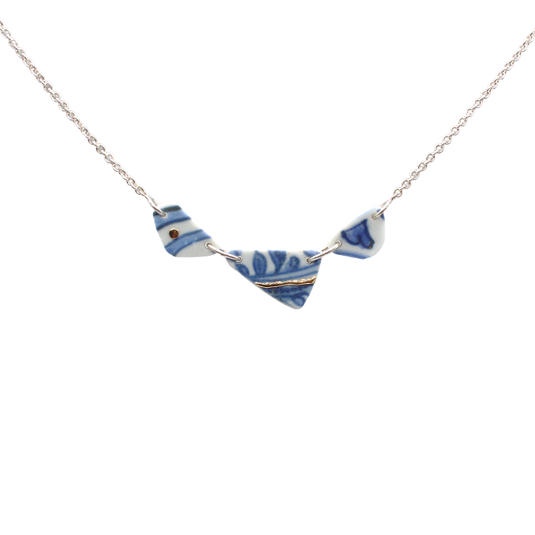 Kintsugi Necklace -Silver & Yellow gold - Porcelain