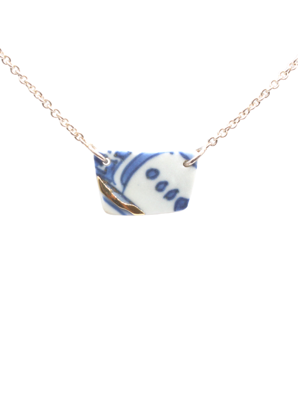 Kintsugi - Necklace Silver & Yellow gold - Porcelain