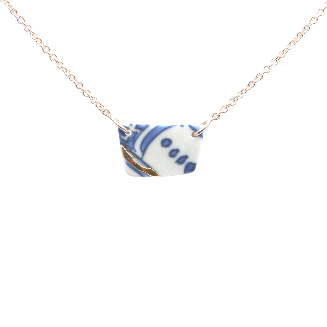Kintsugi - Necklace Silver & Yellow gold - Porcelain