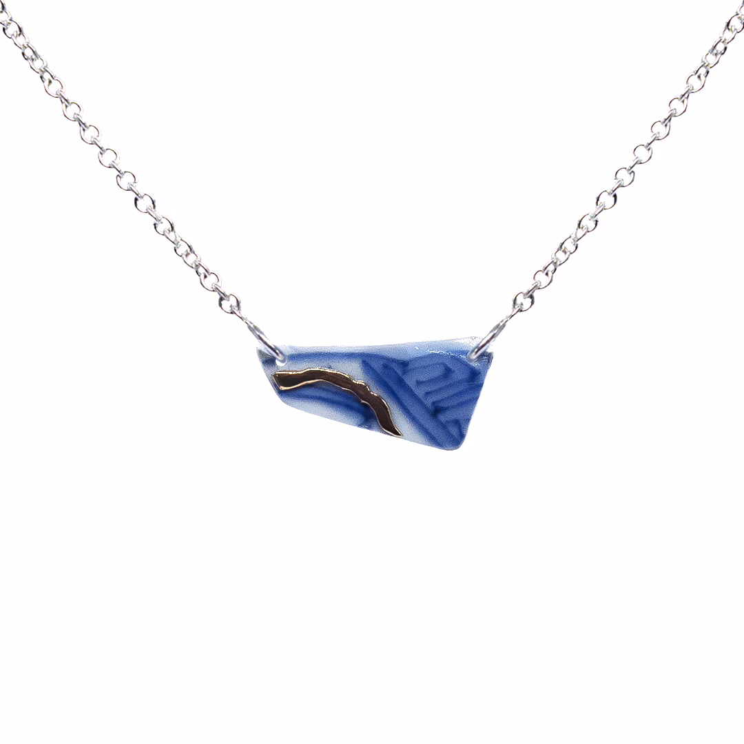 Necklace - Kintsugi - silver & Yellow gold - Porcelain