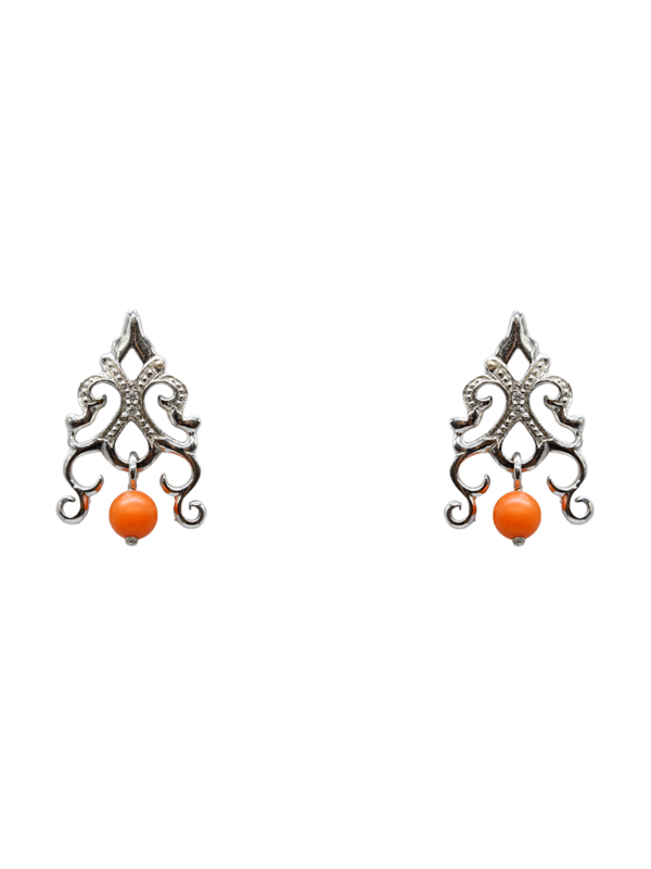 Earring - Arbo White Gold with Diamonds & Red coral beads