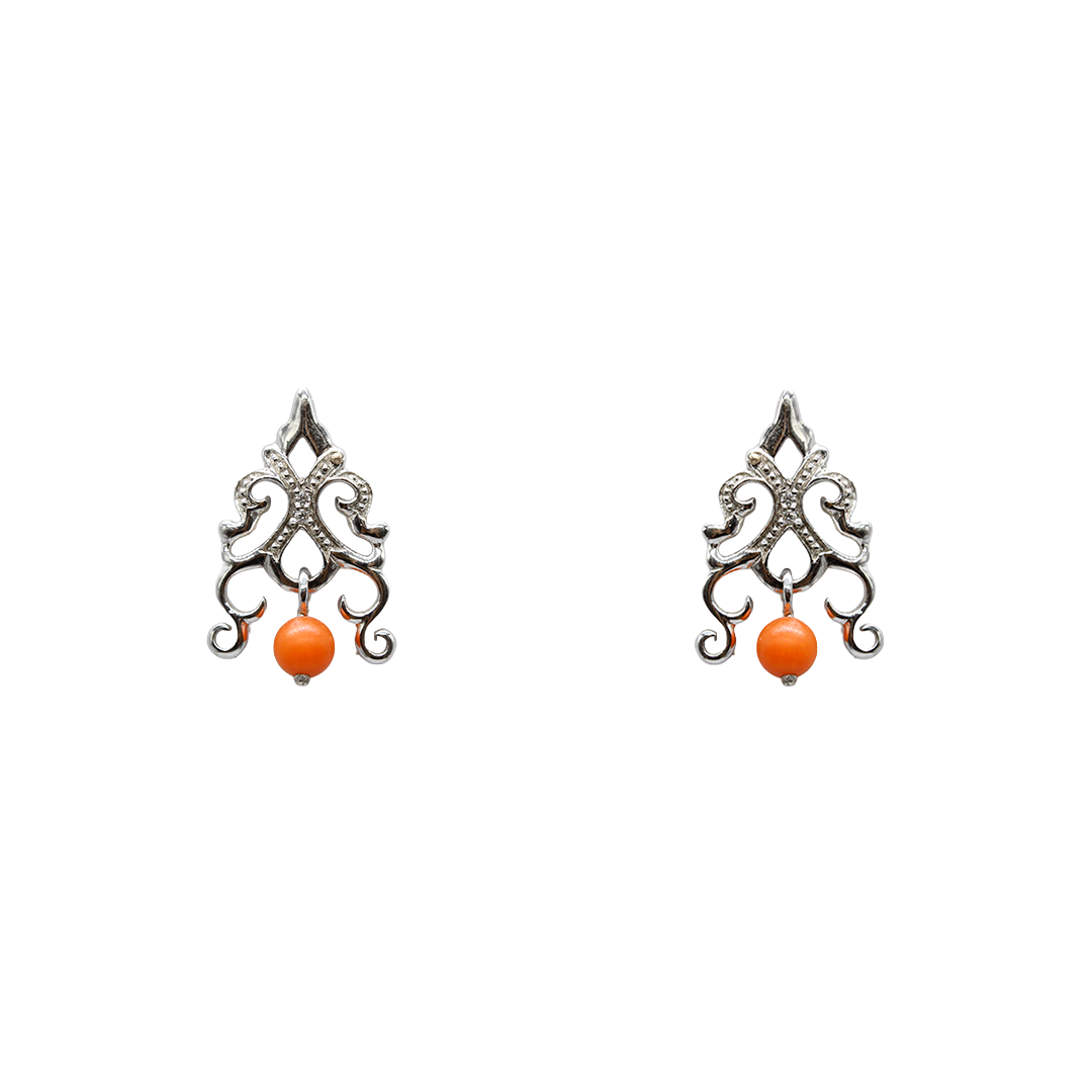 Earring - Arbo White Gold with Diamonds & Red coral beads