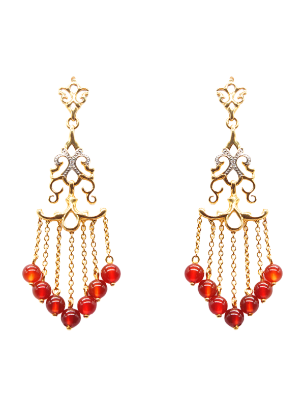Earring - Arboresans Yellow Gold with Diamonds & Garnet