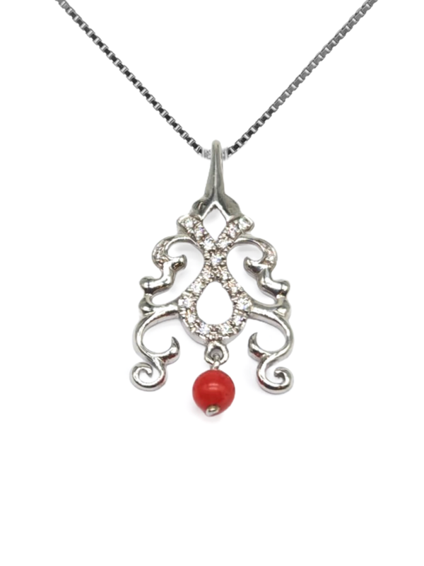 RED CORAL 0.35ct W:1.32g F:750 PENDANT WHITE GOLD