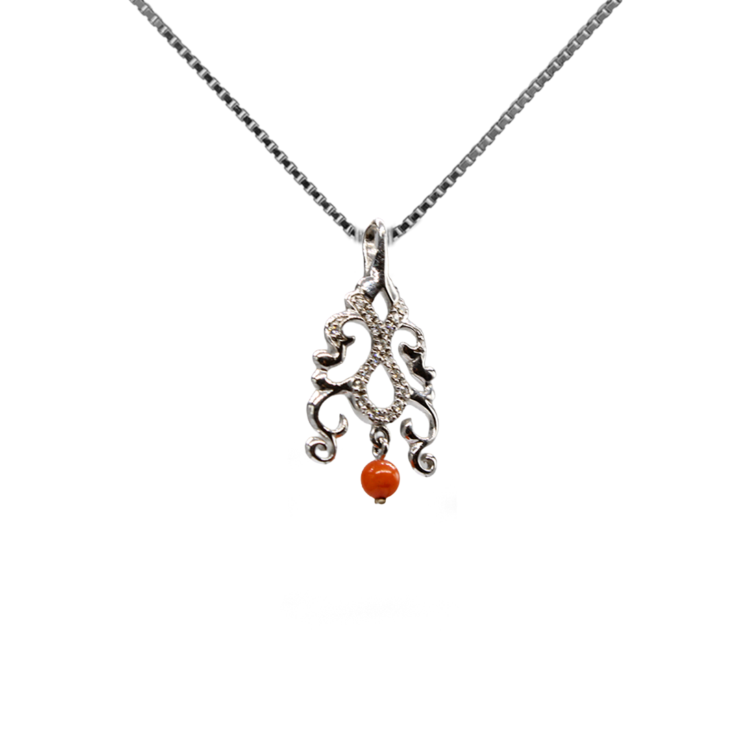 Pendant - Arboresans with Red Coral on White Gold