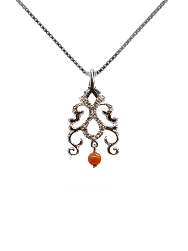 Pendant - Arboresans with Red Coral on White Gold