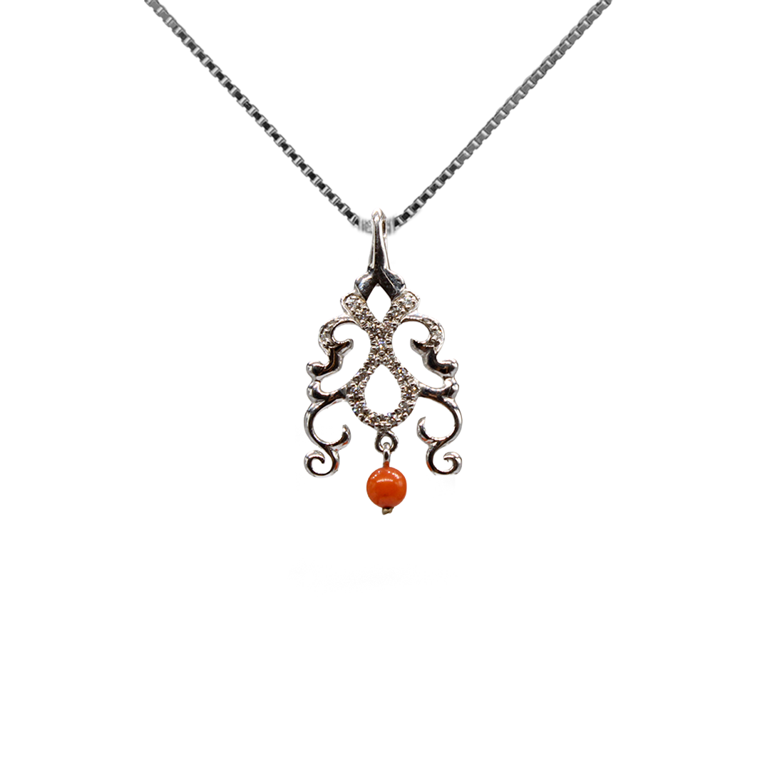Pendant - Arboresans with Red Coral on White Gold