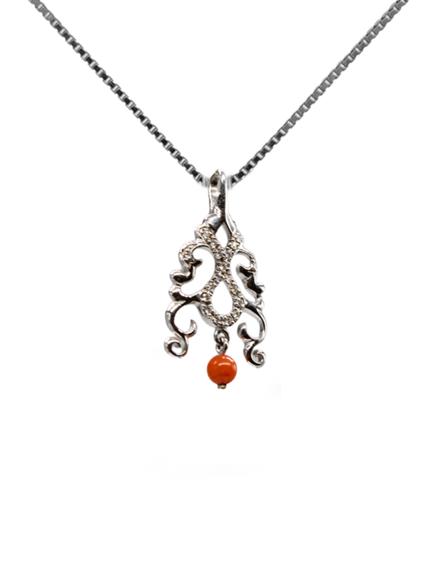 Pendant - Arboresans - White Gold with Red coral
