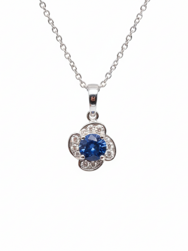 Pendant - White Gold with Blue Sapphire & Diamonds