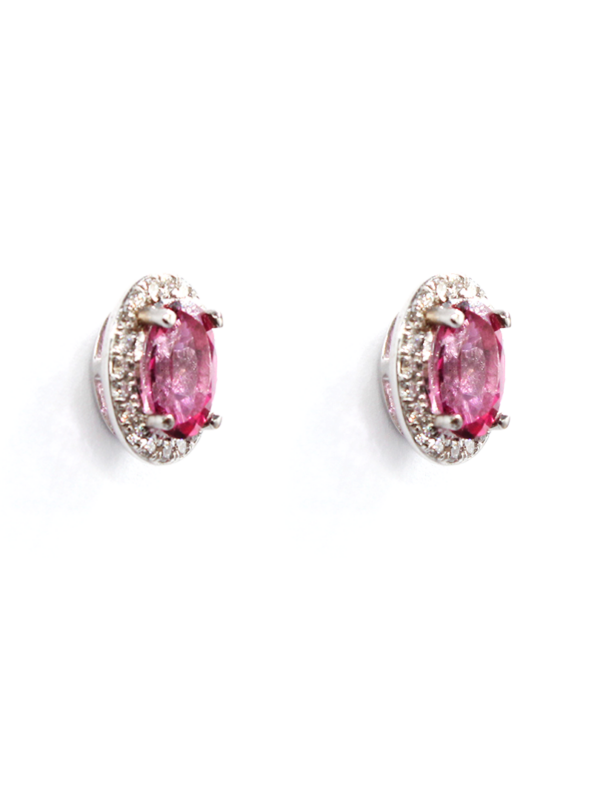 Earring - White Gold with Pink Topaz & Diamonds