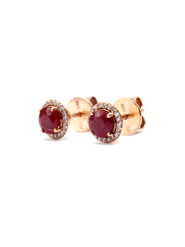 Earring - Rose Gold with Ruby & Diamonds
