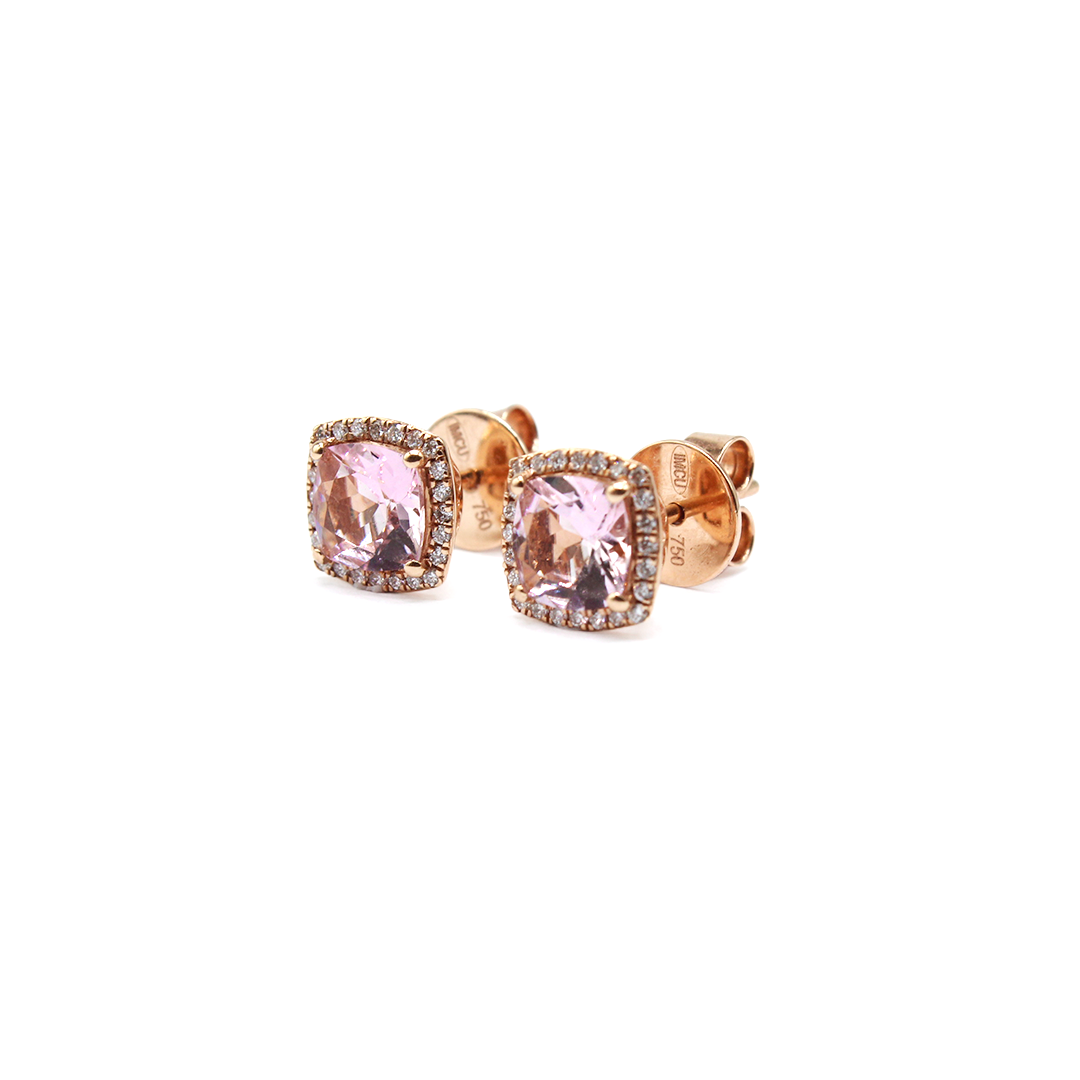 Earring - Pink Gold with Diamonds & Morganite