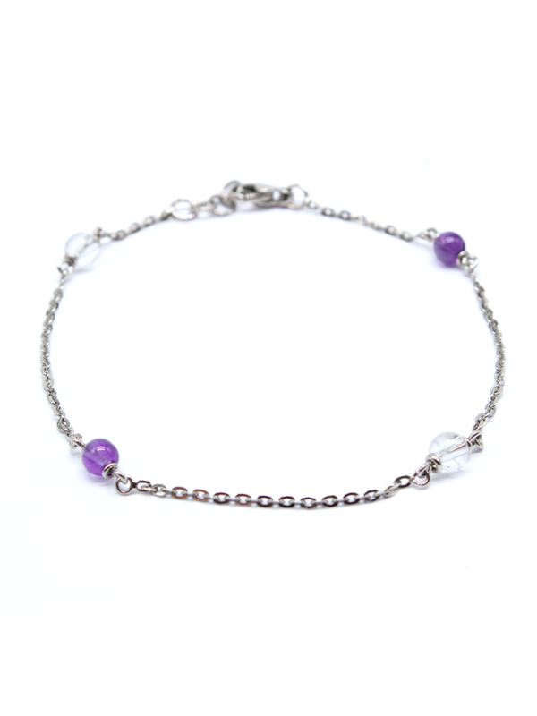 Bracelet - White Gold with Amethyst and Quartz