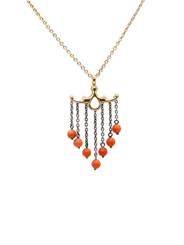 Necklace - Yellow Gold with Red coral