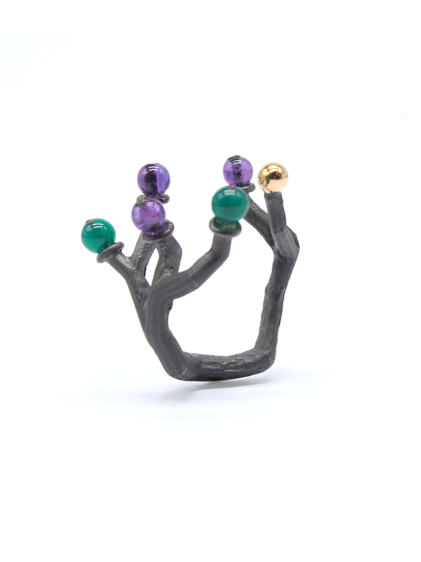 Ring - Koray with Amethyst, Tourmaline and Yellow Gold Drop