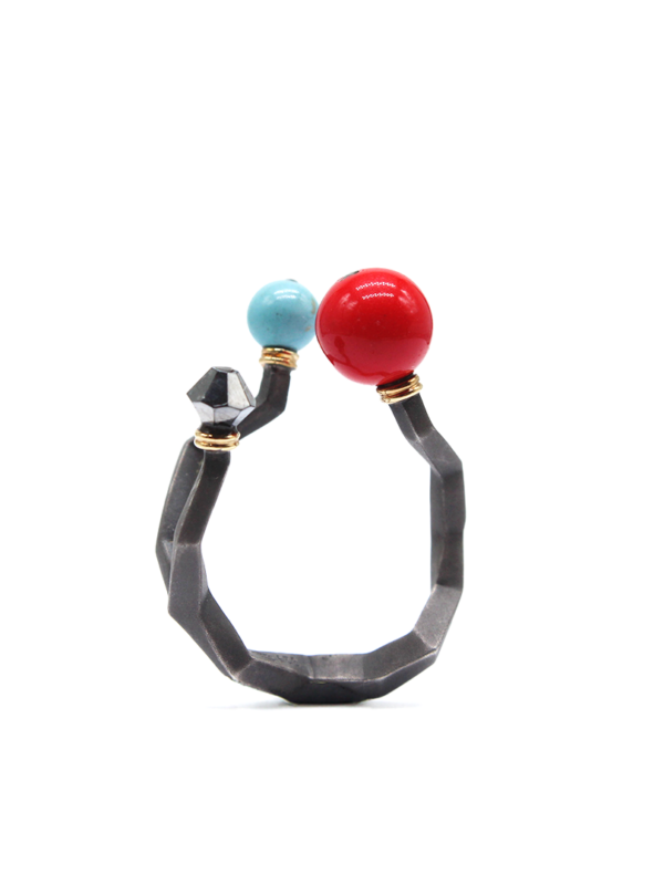 Ring - Koray with Swarovski, Turquoise and Red Coral