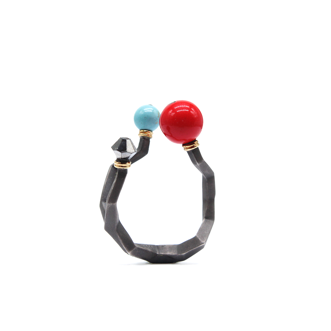 Ring - Koray with Swarovski, Turquoise and Red Coral