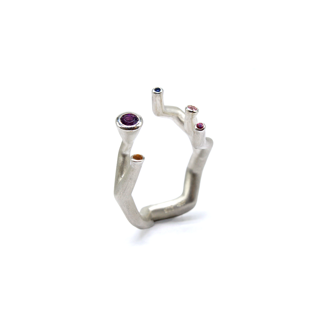 Ring - Koray Special Sapphires; Blue, Yellow and Pink with an Amethyst