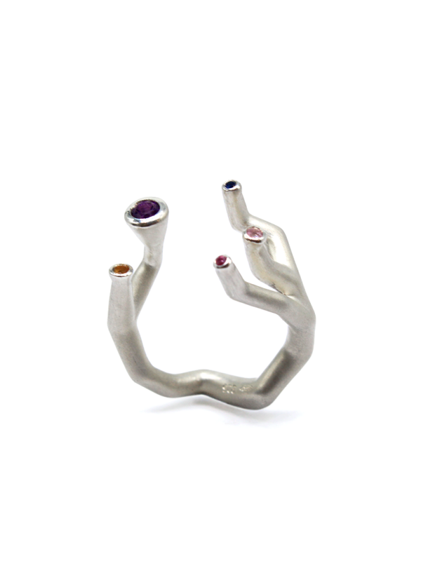 Ring - Koray Special Sapphires; Blue, Yellow and Pink with an Amethyst