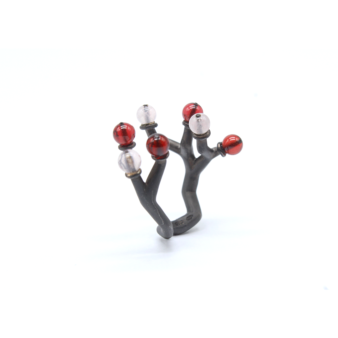 Ring - Koray with Rose Quartz, Garnet on Silver