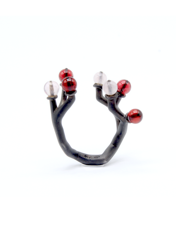 Ring - Koray with Rose Quartz, Garnet on Silver