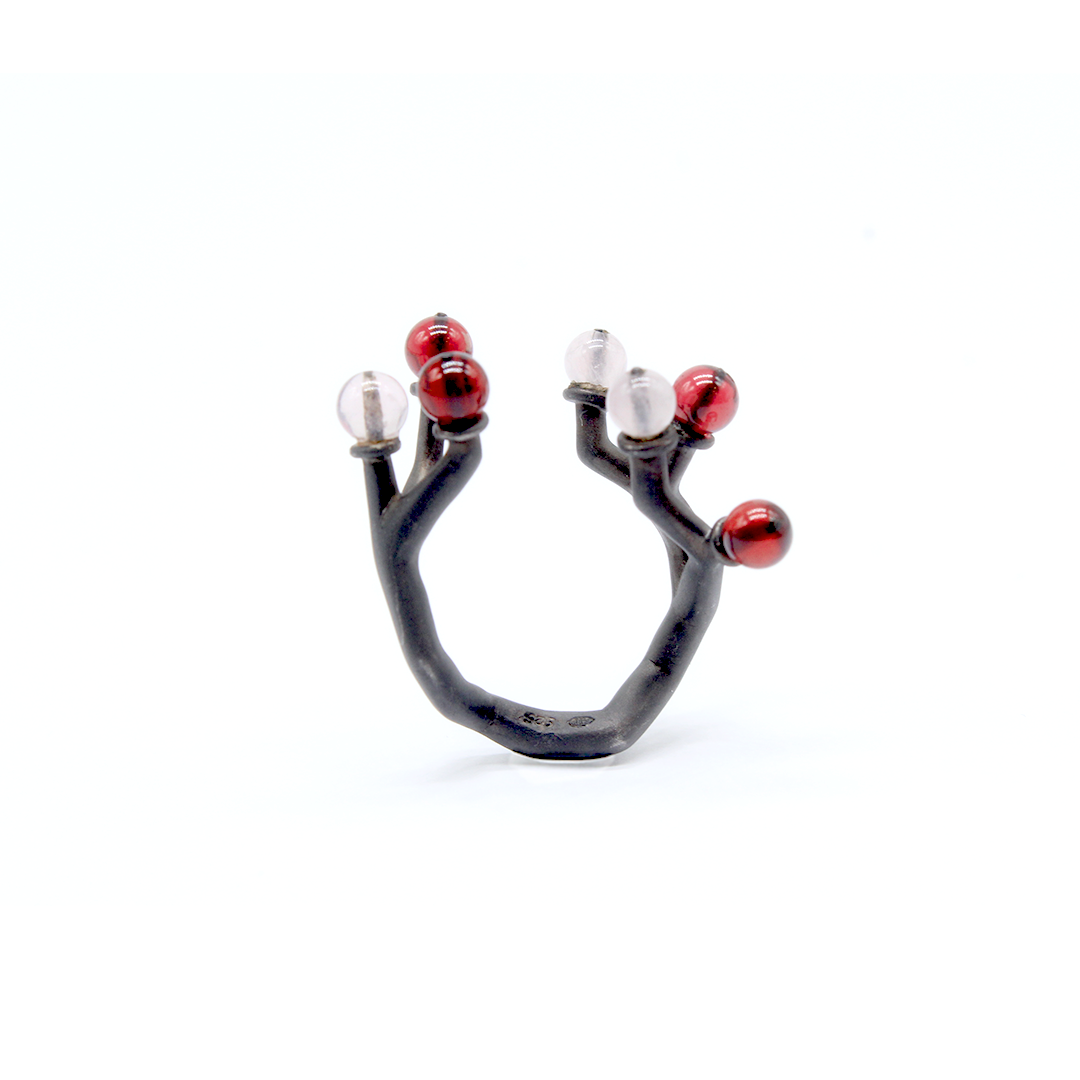 Ring - Koray with Rose Quartz, Garnet on Silver