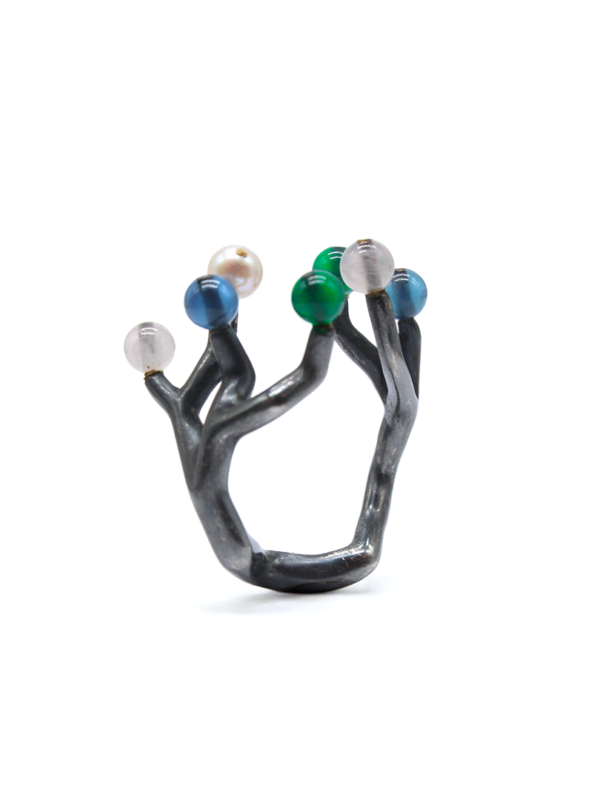 Ring - Koray Tourmaline with Perle, Quartz and Calcedonie on Silver