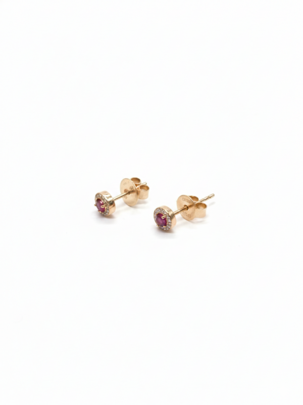 Earring - Yellow Gold with Diamonds & Ruby