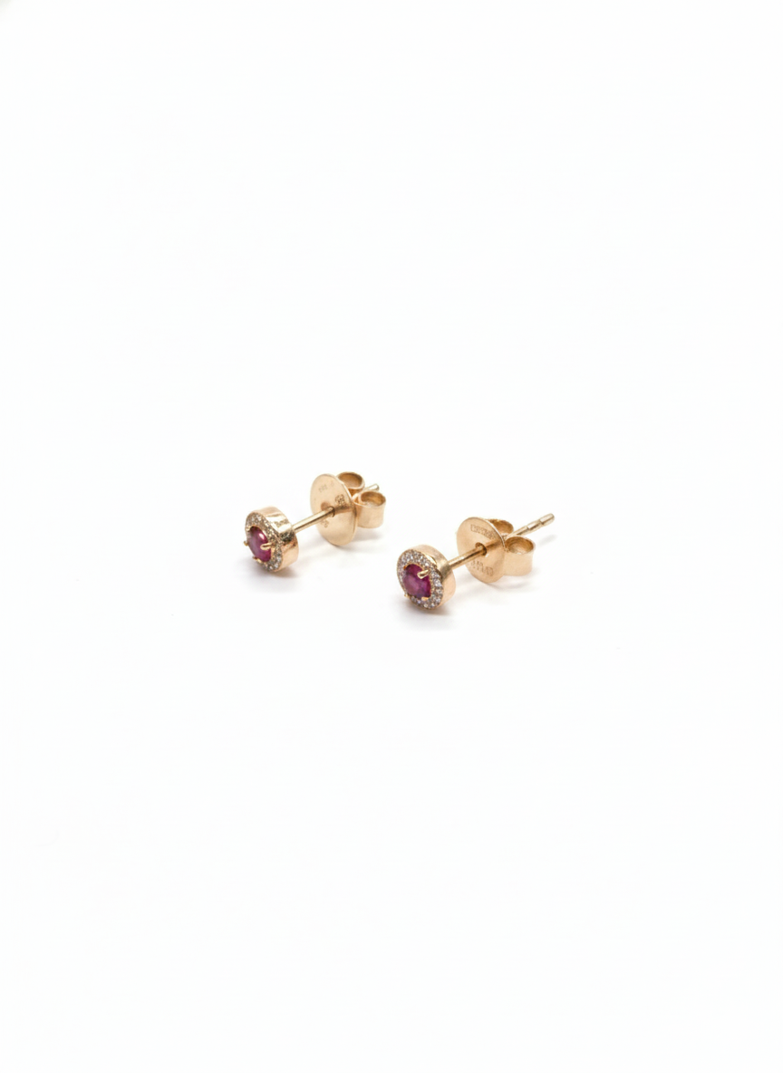Earring - Yellow Gold with Diamonds & Ruby