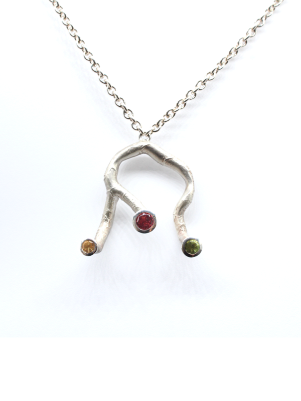 Necklace - Koray - Silver with Citrine Peridot et Grenat