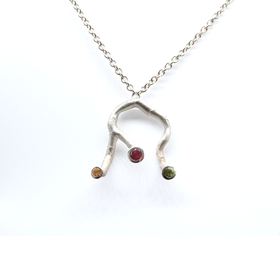 Necklace - Koray - Silver with Citrine Peridot et Grenat