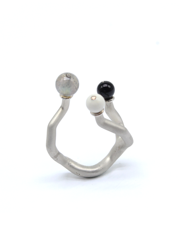 Ring - Koray - Silver with Labradorite, Onyx et Howlite