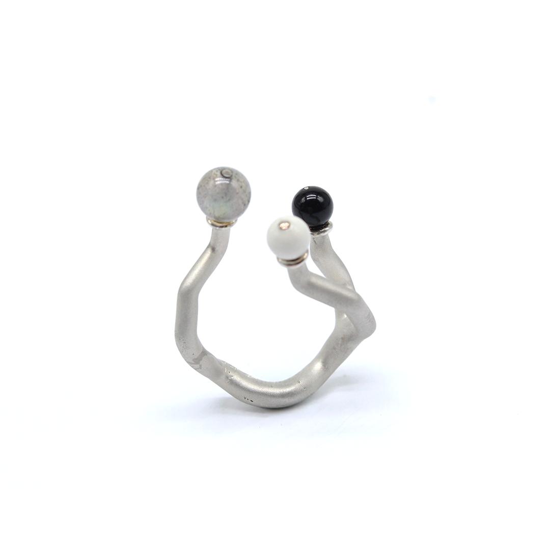 Ring - Koray - Silver with Labradorite, Onyx et Howlite